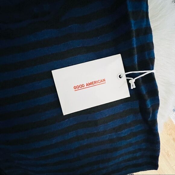 Good American Long Sleeve Linen Crew Neck Shirt, Black/Blue, Size 14/16 (XL) NWT - Picture 8 of 9